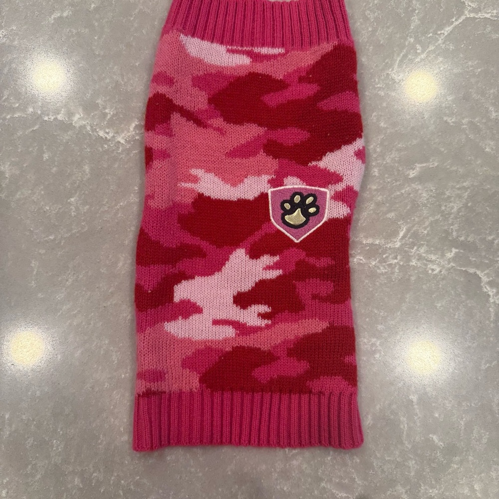 Perfectly Pet Pink Camo Dog Sweater Vest w/ Paw Patch — Size Small